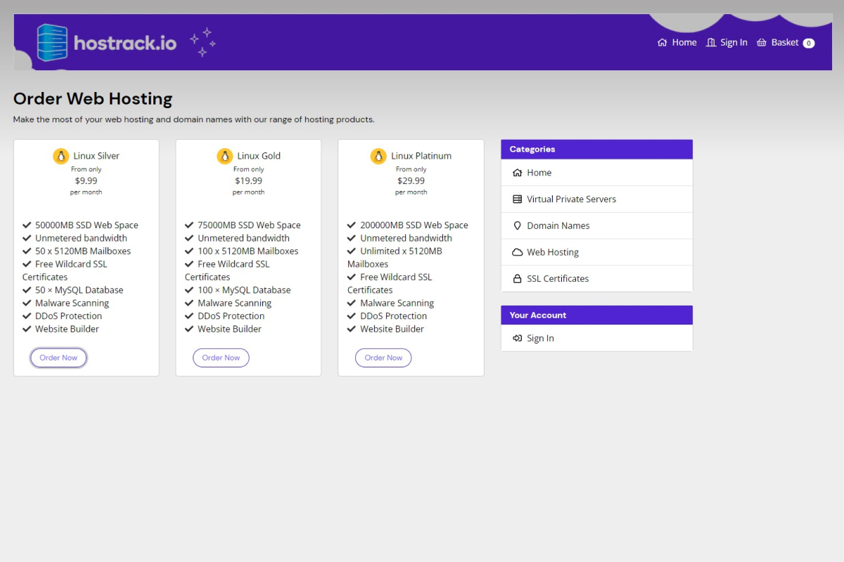 choose your hosting package